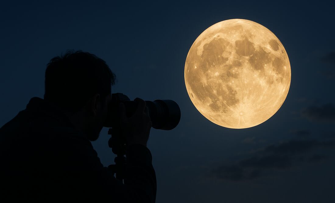 Conoce estos consejos prácticos para tomar las mejores fotos de la Superluna de Cosecha 2025, que iluminará el cielo a partir del 6 de octubre. Foto: Creada con IA (ChatGPT)