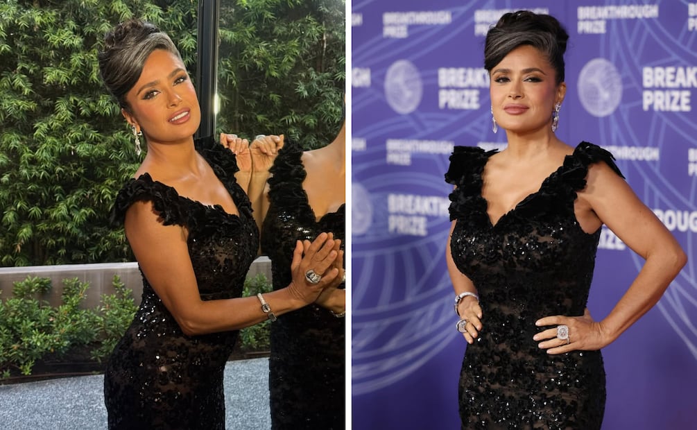 Negro, transparencias y bordado, así fue el vestido de Salma Hayek. Foto: Instagram @salmahayek