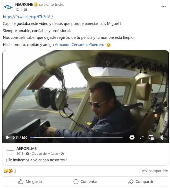 El piloto Armando Cervantes que cayó en av. Imán 
Foto: Captura de pantalla y Facebook