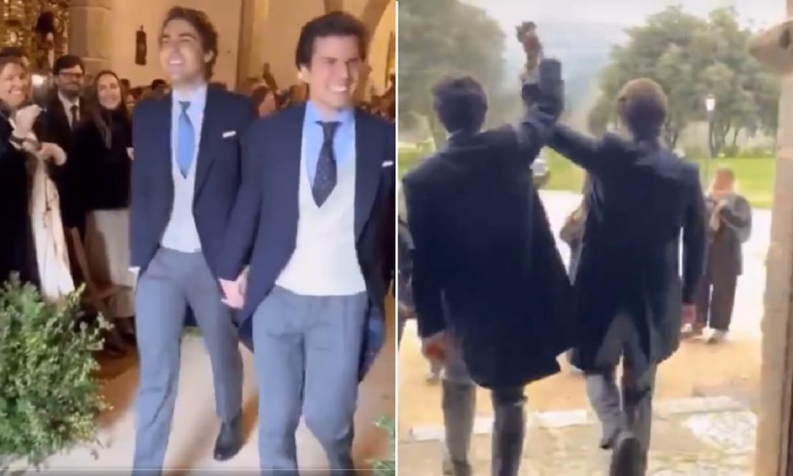 Álvaro y Diego contrajeron matrimonio civil y después decidieron hacer un festejo en una capilla católica, en Madrid. La celebración desató polémica. Foto: Captura video