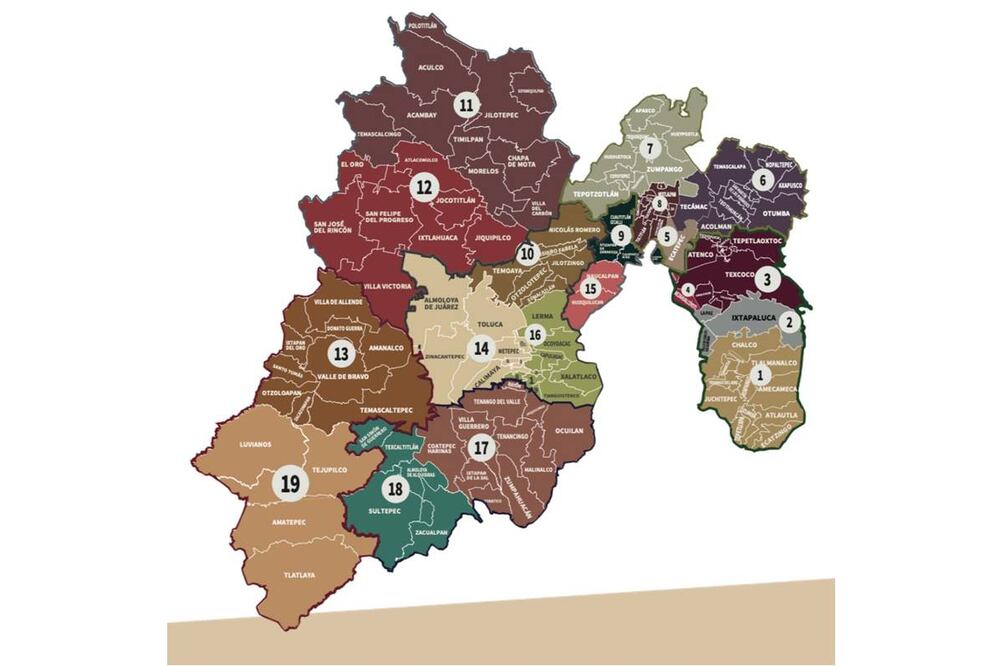 El Estado de México quedó conformado por 7 regiones. Foto: Especial