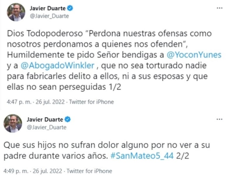 Javier Duarte eleva plegaria por Yunes y Winckler, sus enemigos políticos