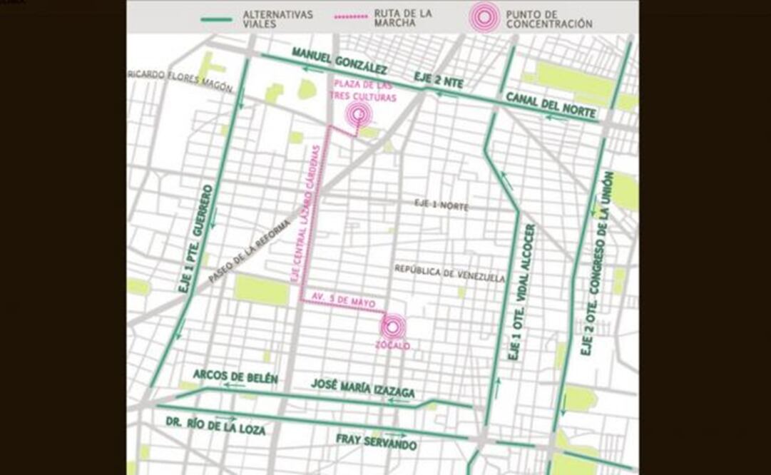 Consulta la ruta de la marcha (Foto: Tomada de @OVIALCDMX)
