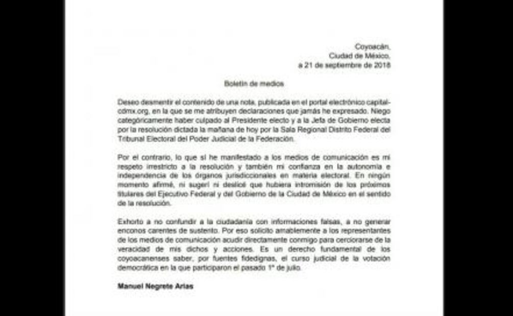 Negrete se deslinda de acusaciones contra AMLO y Sheinbaum