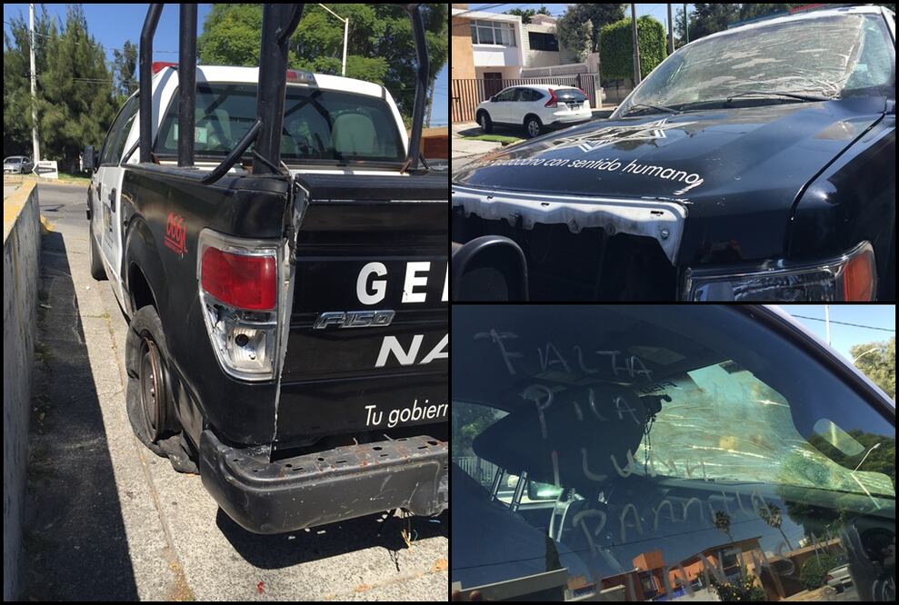 Sobre rines, sin batería, ni parabrisas y carentes de equipo de radiocomunicación permanecen patrullas en la base del Grupo Geri en Circuito Navegantes en Ciudad Satélite. Foto: Rebeca Jiménez