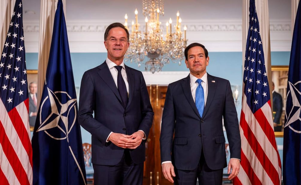 El secretario general de la OTAN, Mark Rutte, y el secretario de Estado estadounidense, Marco Rubio, antes de su reunión en el Departamento de Estado en Washington, D.C., el 8 de abril de 2026. Rutte tiene previsto reunirse con el presidente Trump el mismo día. Foto: EFE