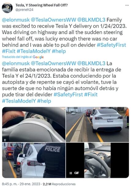 Volante de Tesla se desprende mientras conductor viajaba con familia en autopista de EU