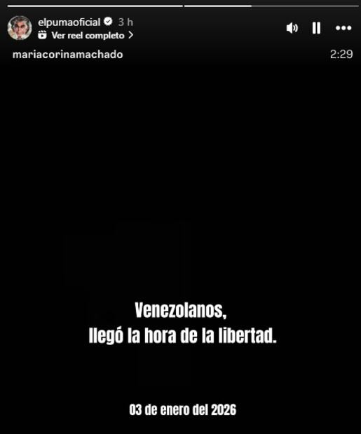 "El Puma" celebra la caída de Nicolás Maduro, presidente de Venezuela.