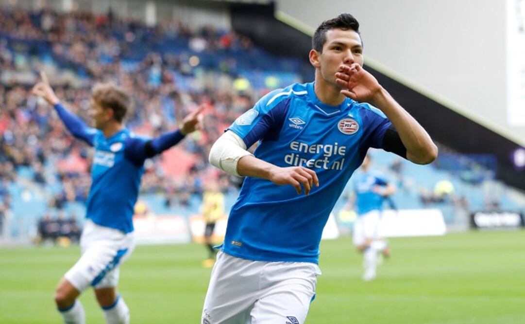 Twitter (@PSV). Hirving Lozano celebrando el triunfo del PSV