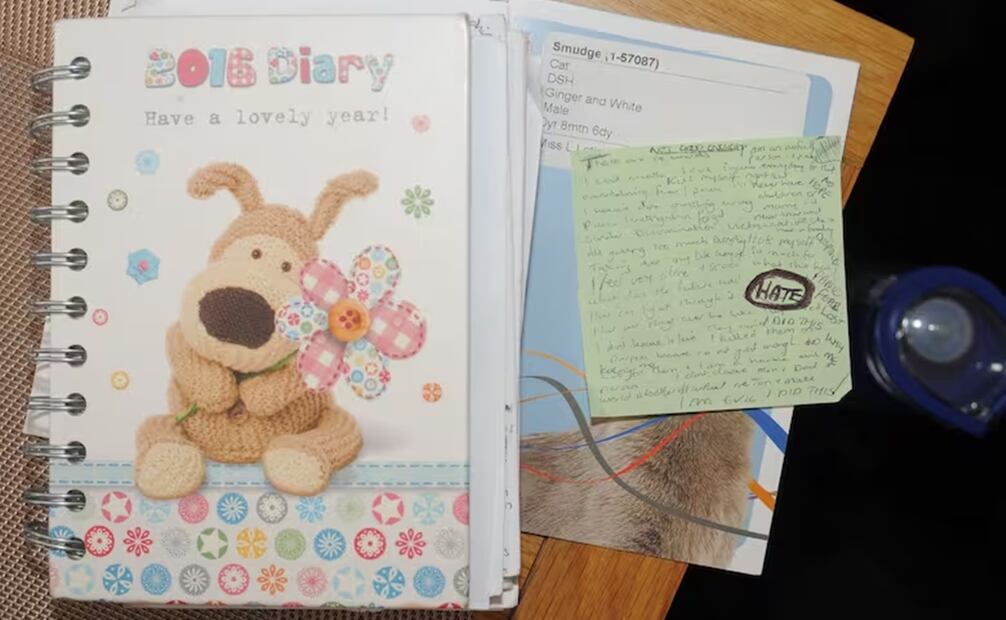 Una imagen sin fecha publicada por la policía de Cheshire Constabulary en Manchester muestra extractos del diario de 2016 de la enfermera Lucy Letby. Foto: Cheshire Constabulary