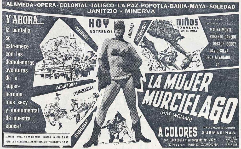 Anuncio para EL UNIVERSAL del 28 de marzo de 1968, para la proyección de “La Mujer Murciélago” en la Ciudad de México. Foto: Hemeroteca EL UNIVERSAL.