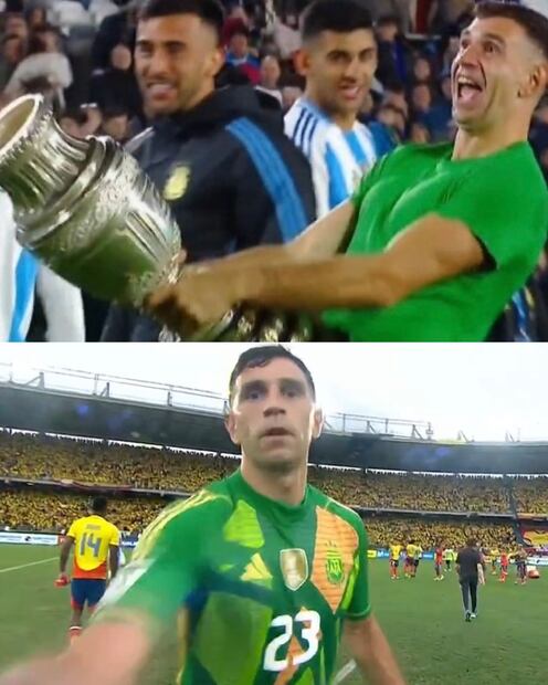 Ante Chile, el Dibu Martínez hizo gestos obscenos a los aficionados rivales; ante Colombia agredió a un camarógrafo. Foto: Especial