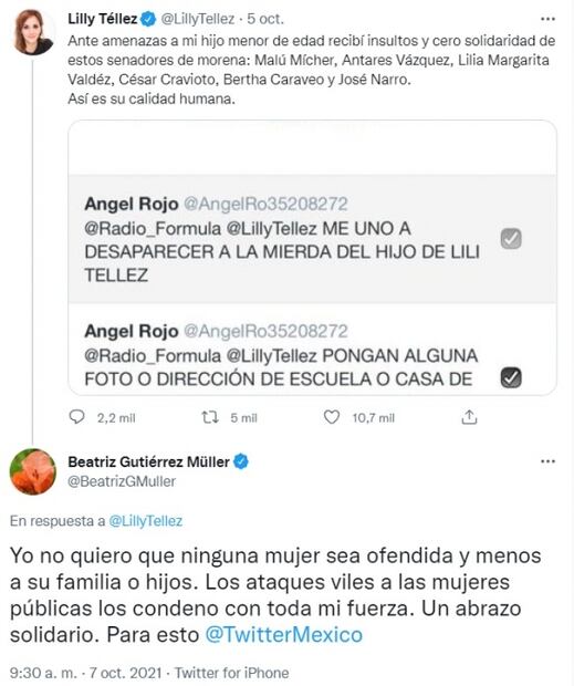 “No quiero que ninguna mujer sea ofendida”: Gutiérrez Müller condena amenazas contra Lilly Téllez