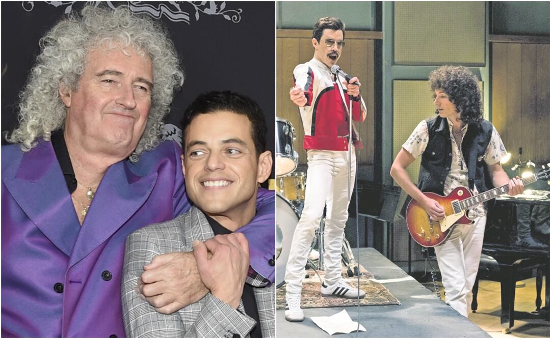 Brian May y Rami Malek. Foto: Archivo AP y EFE