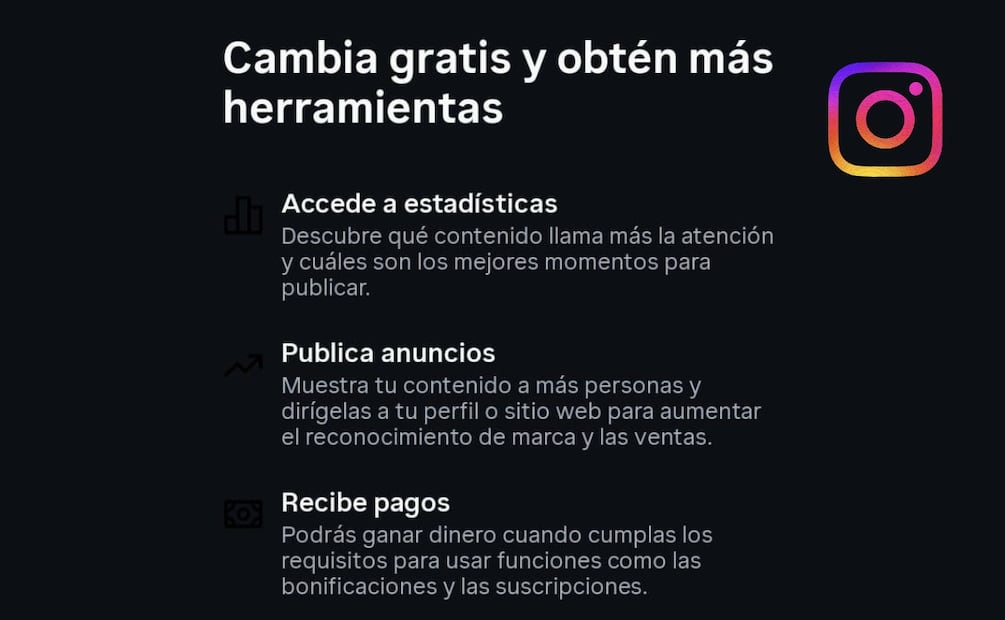Si cambias tu cuenta personal de Instagram a una profesional tendrás acceso a más herramientas. Foto: Captura de pantalla