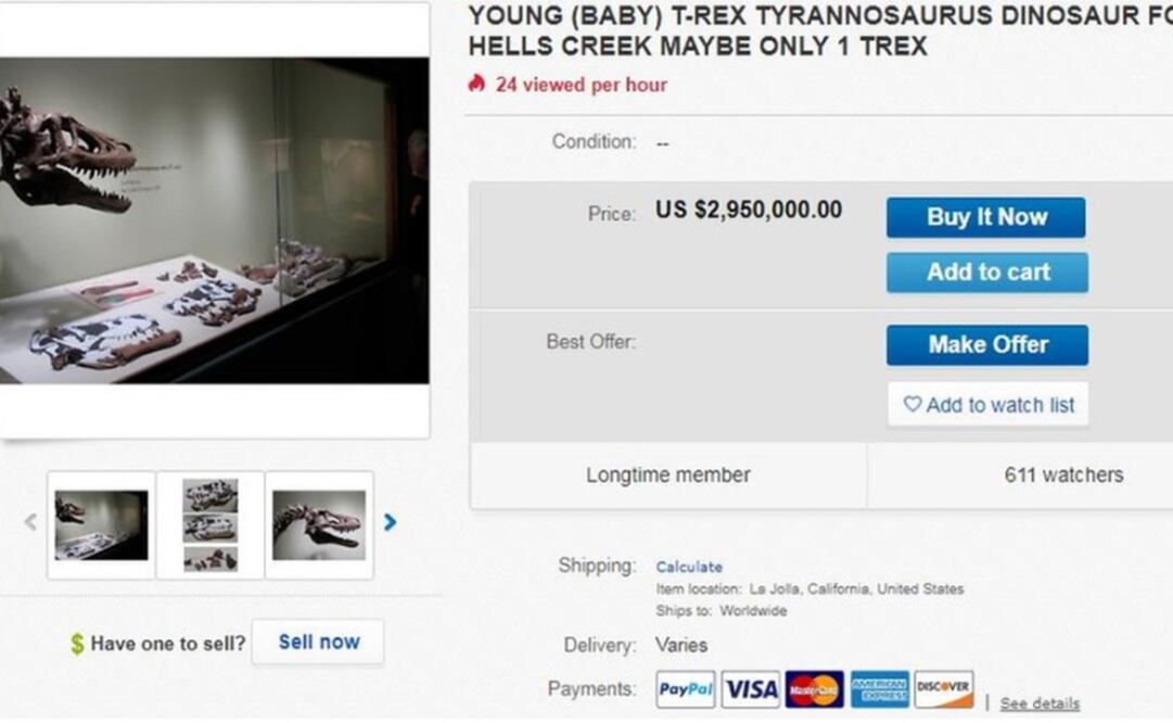El fósil se vende en la plataforma eBay por casi tres millones de dólares / Foto: BBC