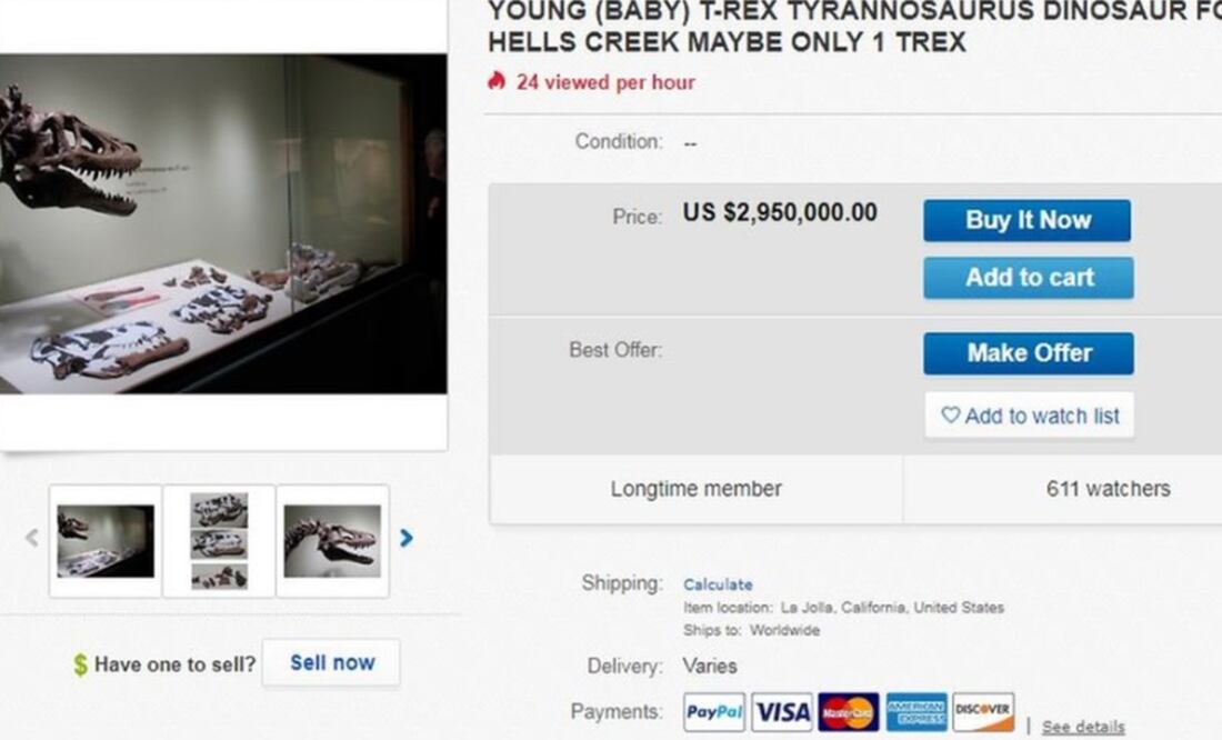 El fósil se vende en la plataforma eBay por casi tres millones de dólares / Foto: BBC