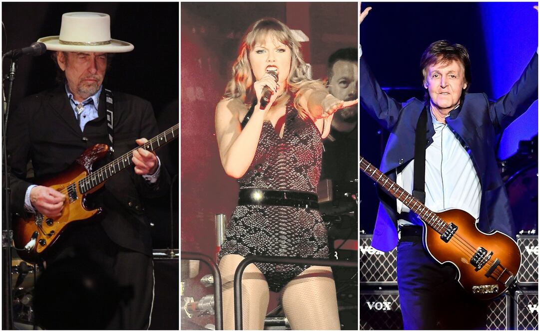 Bod Dylan, Taylor Swift y Paul McCartney. Fotos: EFE, AP y AFP