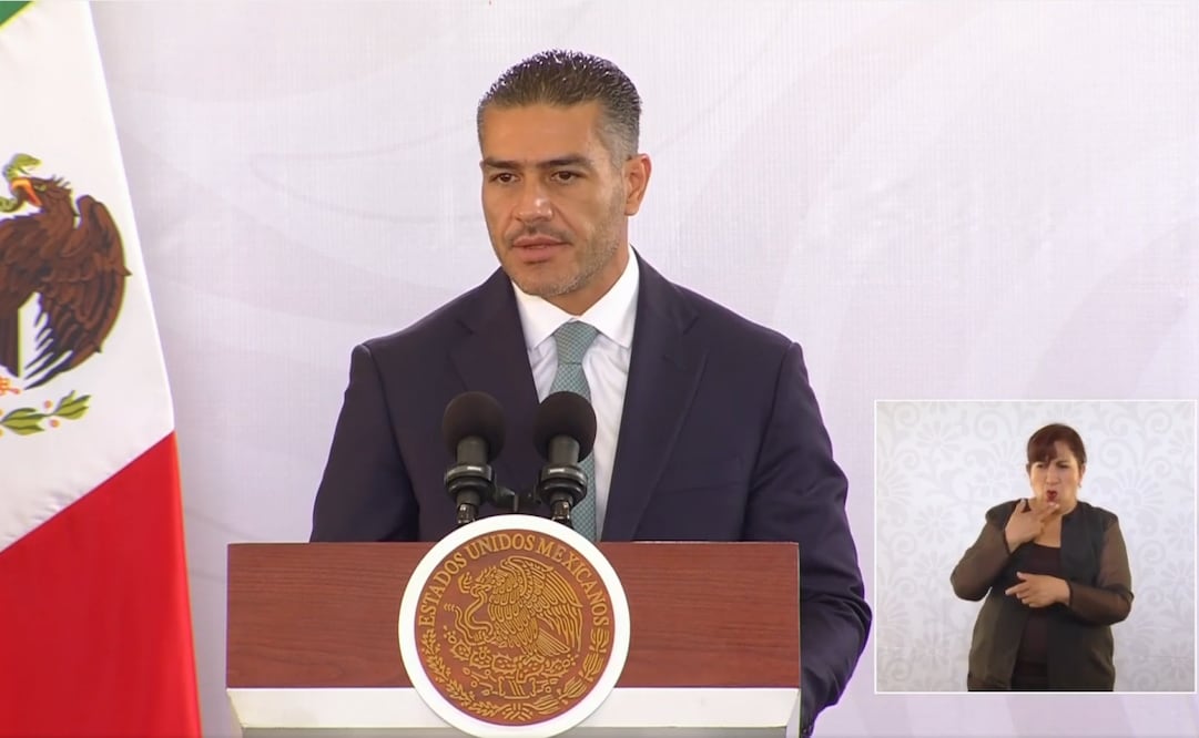 Omar García Harfuch, secretario de Seguridad y Protección Ciudadana, en la conferencia matutina de la presidenta Claudia Sheinbaum Pardo el 04 de septiembre de 2026. Foto: captura de pantalla