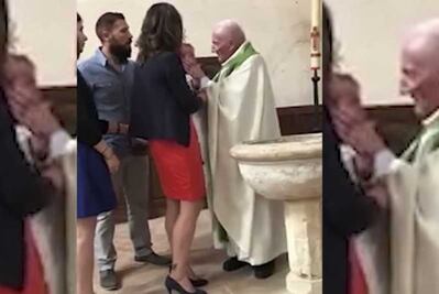  Sacerdote golpea a bebé en su bautizo