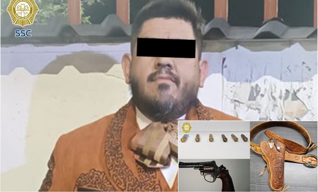 Mariachi detenido por portar arma de fuego. Foto: Especial
