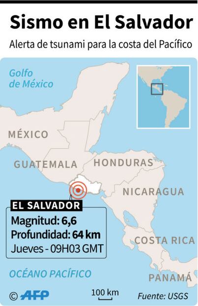 El Salvador levanta alerta de tsunami por sismo de magnitud 6.8
