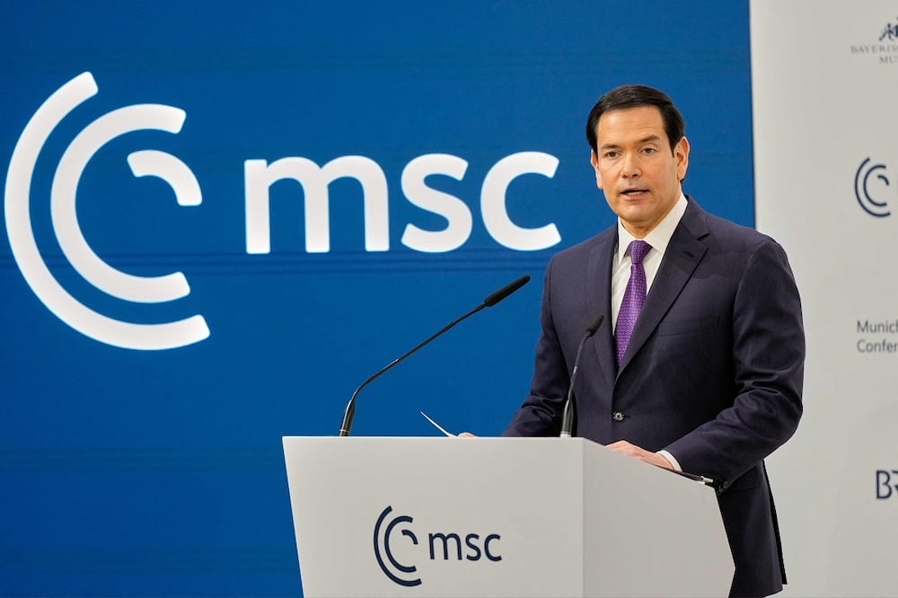 El secretario de Estado de EU, Marco Rubio, interviene en la 62 Conferencia de Seguridad de Múnich. Foto: AFP