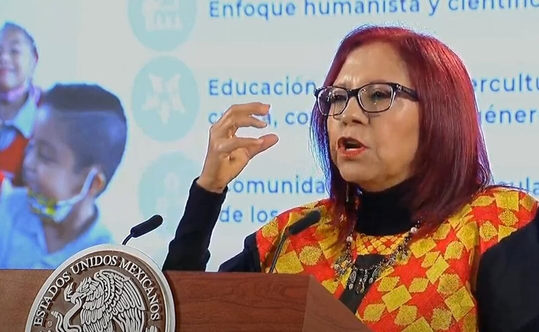 Leticia Ramírez Amaya destacó ante AMLO la aplicación de un nuevo plan de estudios. Foto: Captura de pantalla