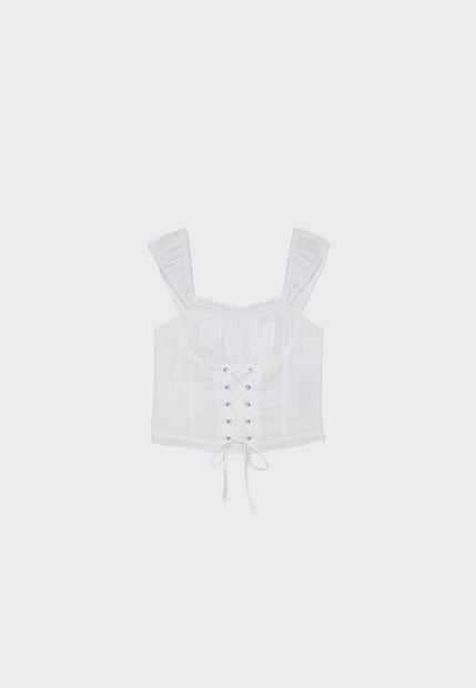 Corsé blanco con escote de corazón y lazos en la espalda. Foto: Cortesía Stradivarius