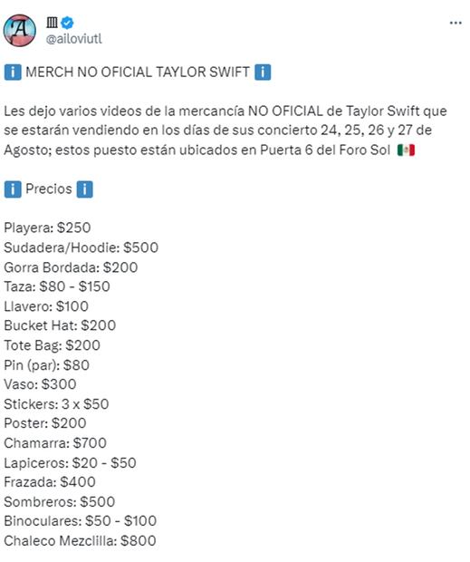 Taylor Swift en México. Foto: Twitter @ailoviutl