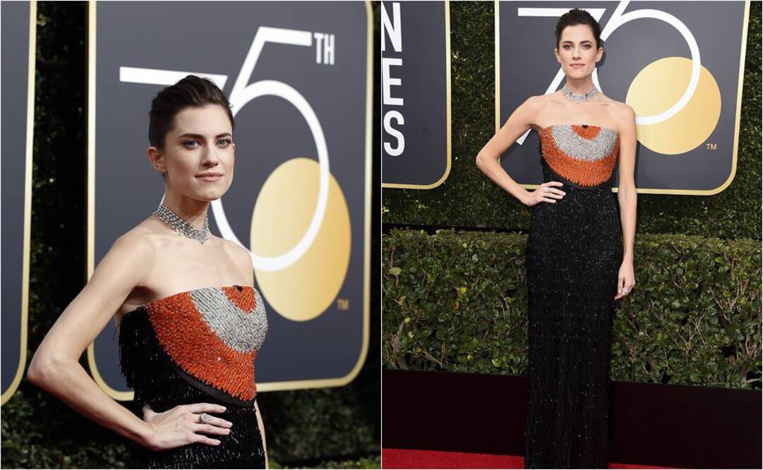 Allison Williams, actriz de “Girls”, fue una de las primeras en desfilar por la alfombra roja. Eligió un vestido Armani Privé  FOTO: REUTERS Y AP