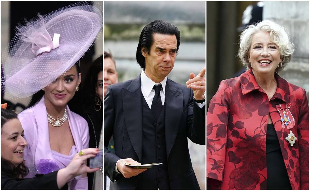 Katy Perry, Emma Thompson y Nick Cave en la coronación de Carlos III. Fotos: AFP/AP.