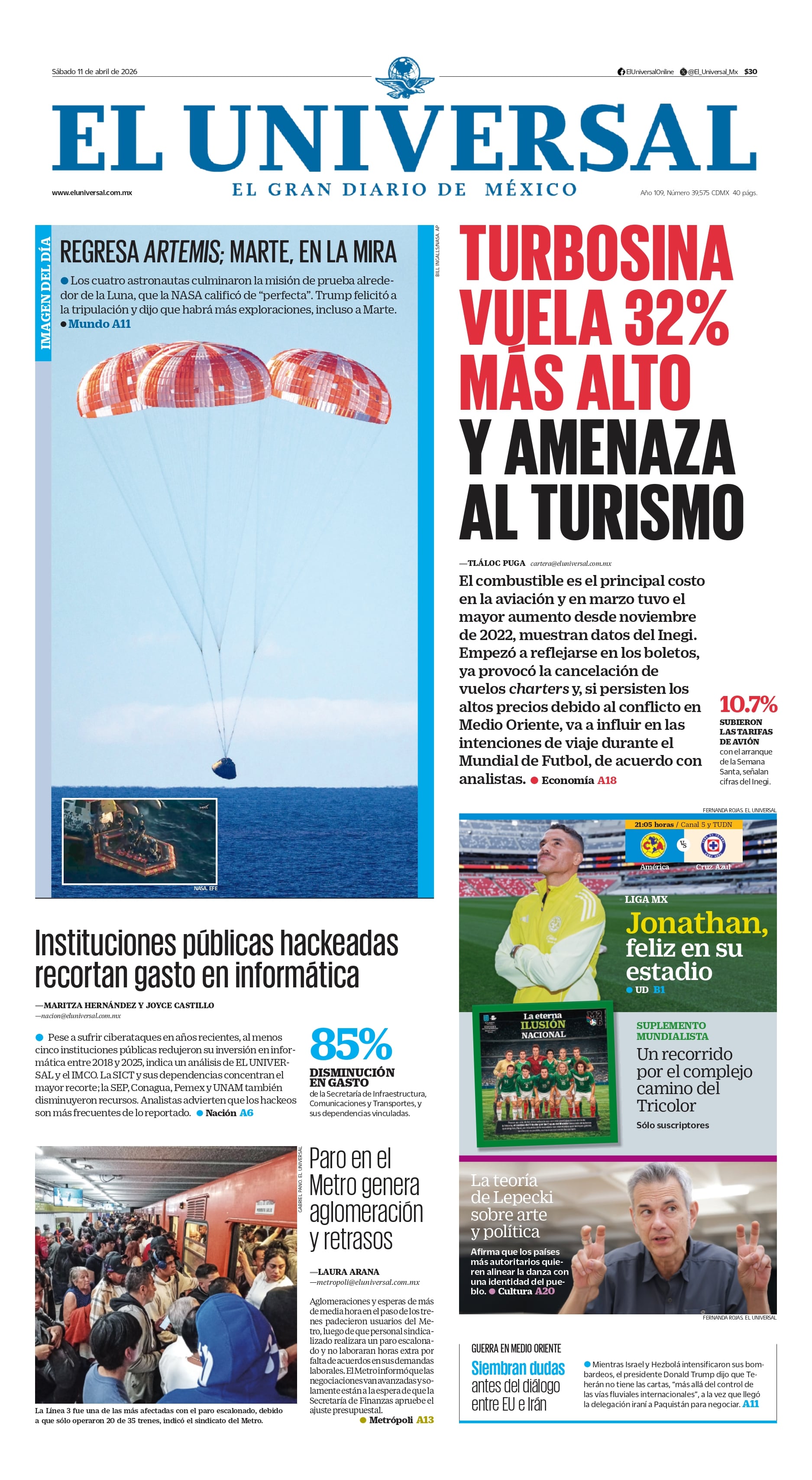Portada impresa del 11 de abril de 2026