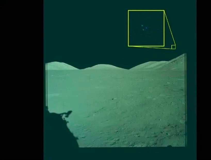 La imagen fue tomada en la misión Apolo 17 a la Luna. E n el cuadro amarillo se ven luces. Foto:Departamento de guerra de  Estados Unidos