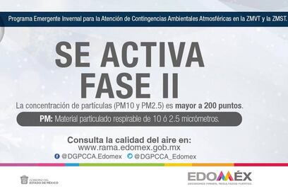 Activan Fase II de contingencia ambiental en el Valle de Toluca