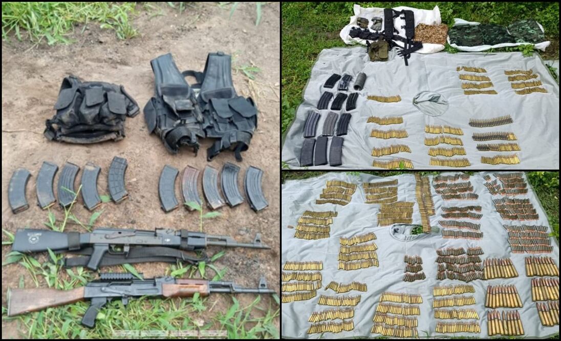 Asegura Marina seis mil 698 cartuchos útiles de diversos calibres, cinco armas de fuego, 49 uniformes camuflados, un artefacto explosivo y desmantelan un campamento de resguardo de grupos delictivos en Sinaloa. Foto: especial