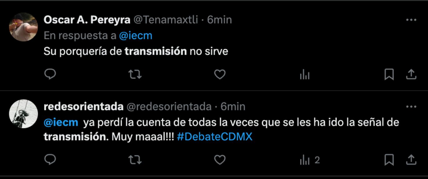 Usuarios se quejan de caída de transmisión del IECM. / Foto: captura de X.