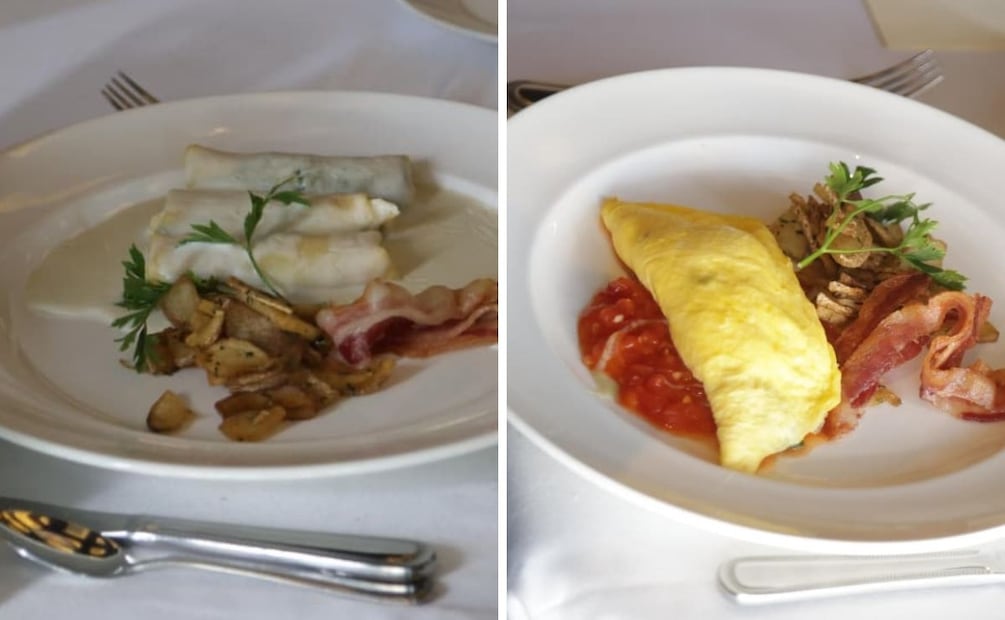El menú del desayuno con el columnista Héctor de Mauleón en The Capital Grille fue: omelette de espinaca y queso mozzarella con guarnición de tocino o crepas de salmón y espinaca con salsa blanca. | FOTO: CARLOS MEJIA/EL UNIVERSAL