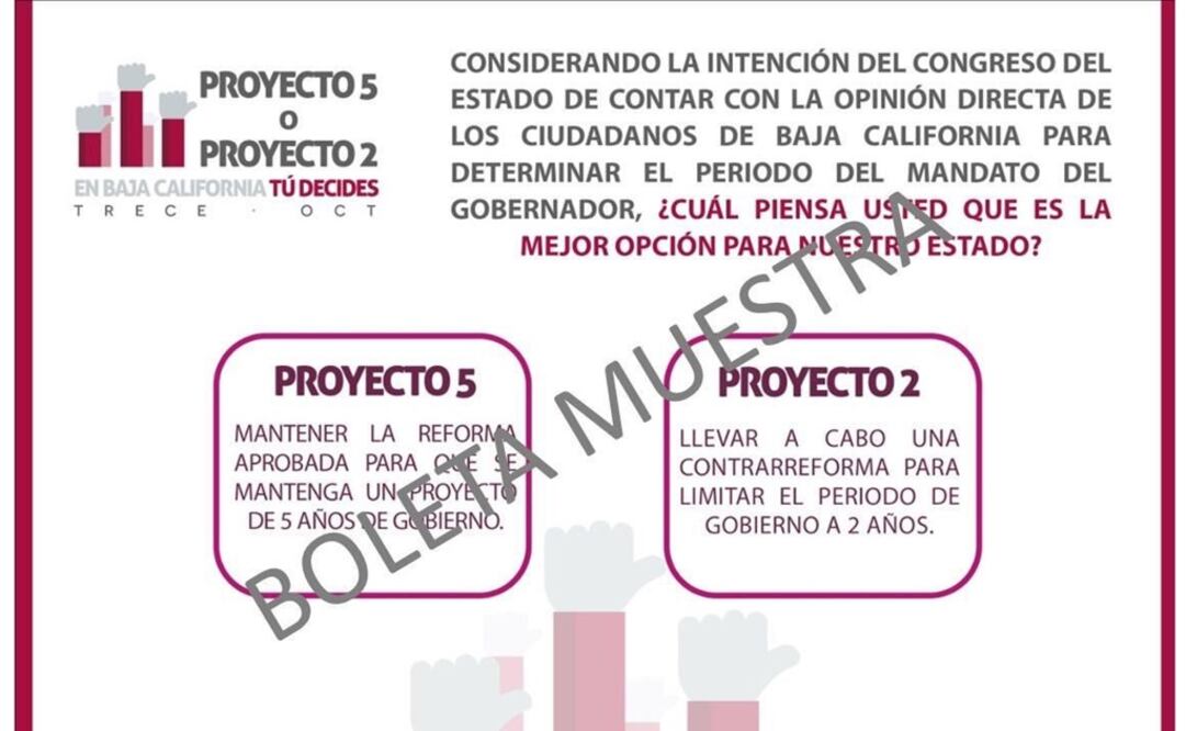 Boleta muestra de la consulta ciudadana en Baja California. Foto: Twitter @CiroMurayamaINE