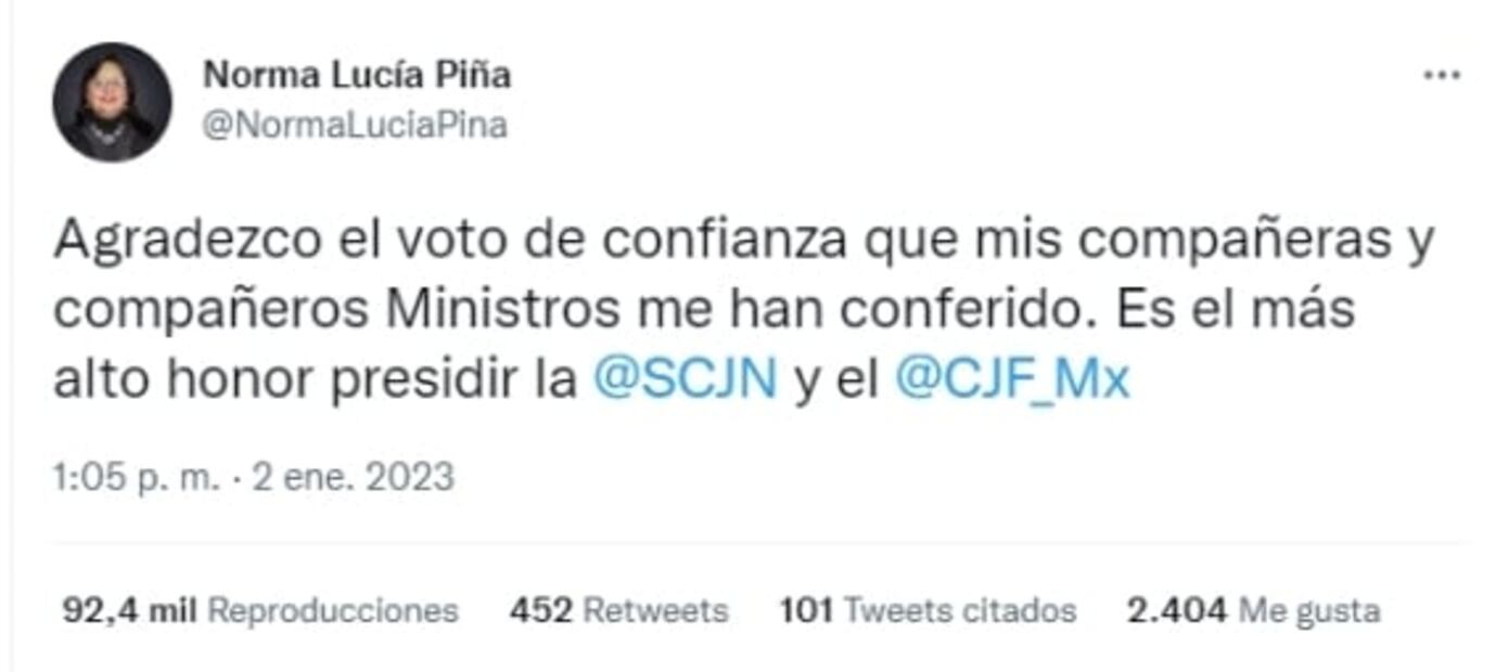 ¡La ministra no tuitea!; SCJN aclara que Norma Lucía Piña no tiene Twitter oficial