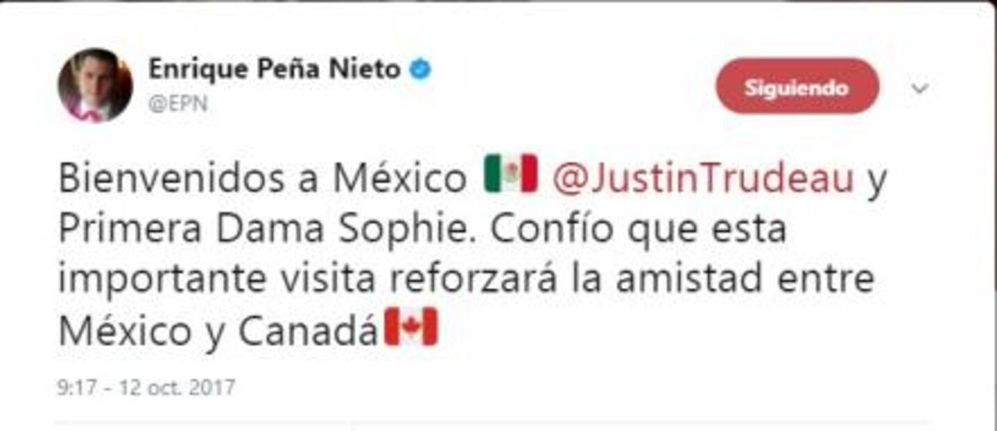 Desde Twitter, Peña Nieto da bienvenida a Justin Trudeau