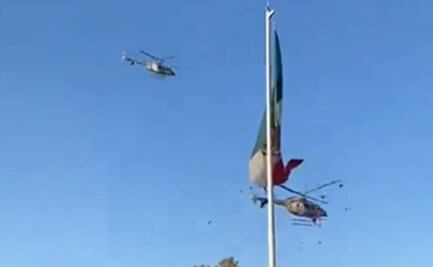 Video: Captan a helicóptero cortar la Bandera monumental en el Campo Militar 1