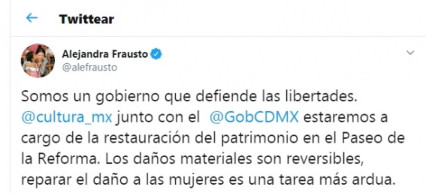 Daños materiales reversibles, daños a la mujer requieren más trabajo: secretaria de Cultura