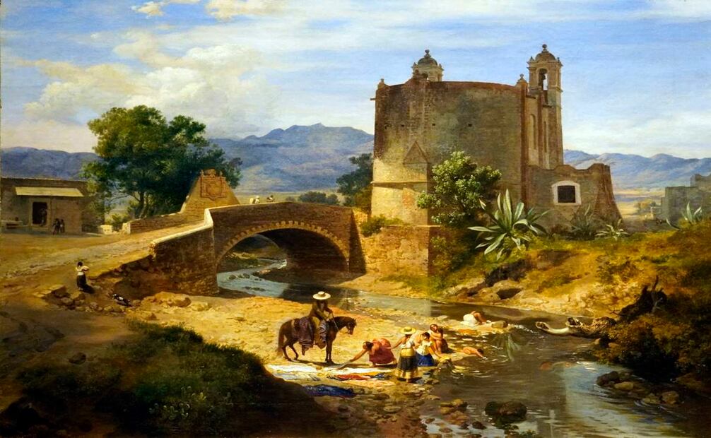 En el proyecto de Emiliano Bautista, un cuadro corresponde al pincel del maestro de Velasco: el italiano Eugenio Landesio. El óleo representa “El puente del Altillo en el camino de San Ángel, junto a la Iglesia San Antonio” y data de 1855. Imagen: Emiliano Bautista Neumann.