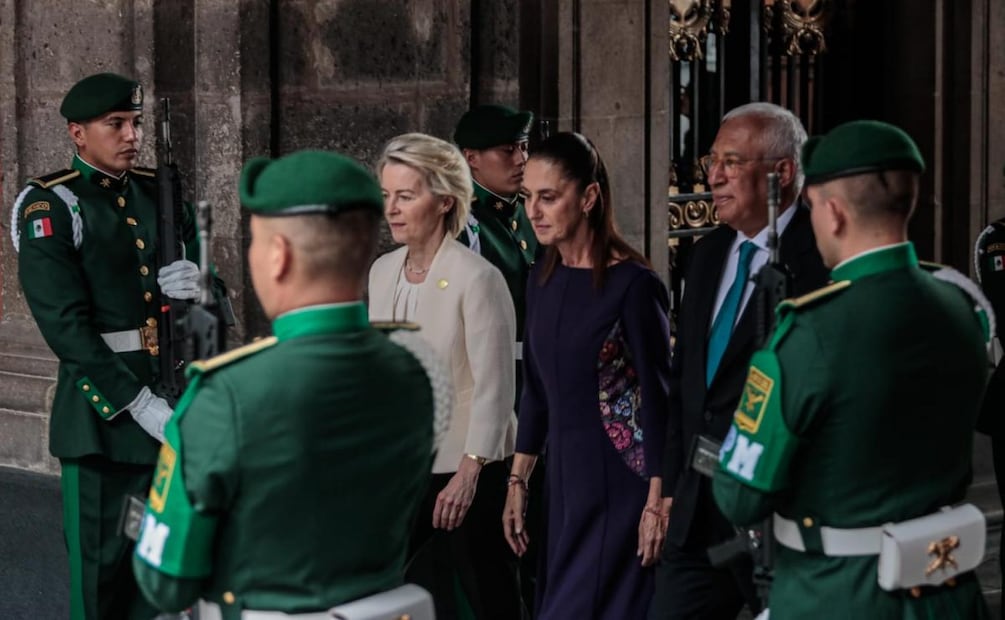 Presidenta Claudia Sheinbaum da la bienvenida a António Costa, presidente del Consejo Europeo, y a Ursula von der Leyen, presidenta de la Comisión Europea en el Palacio Nacional (22/05/2026). Foto: Gabriel Pano / EL UNIVERSAL