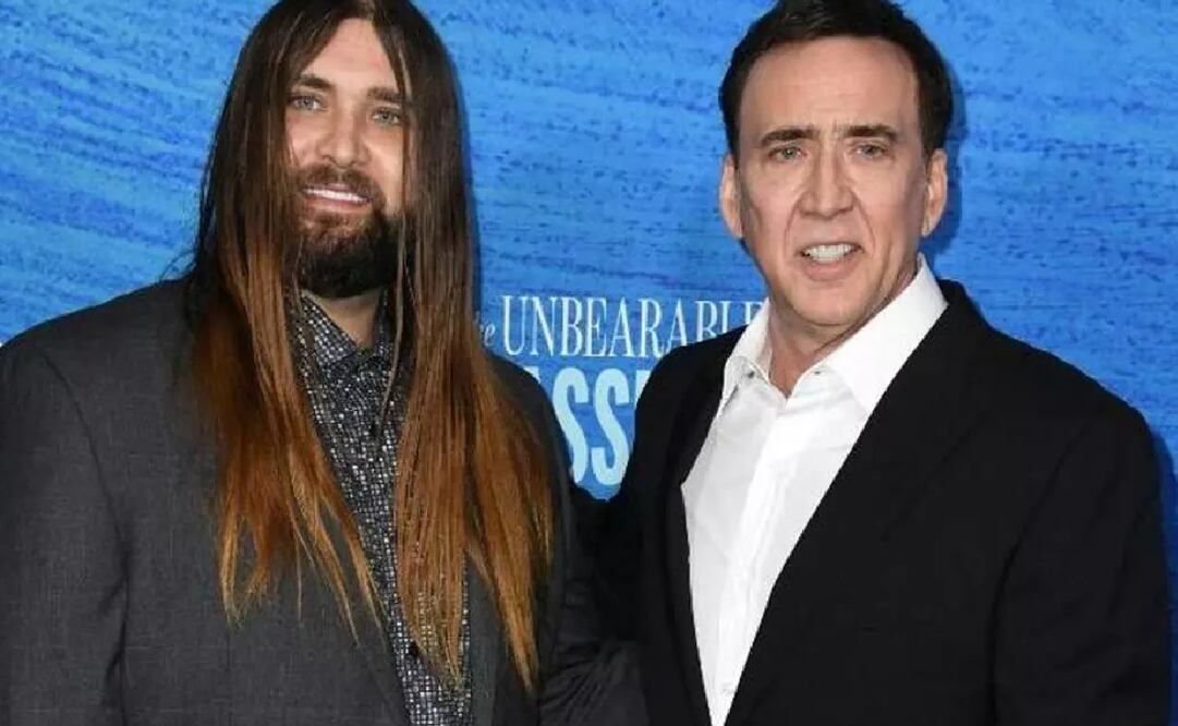 Nicolas Cage junto a su hijo, el músico Weston Cage. Foto: AFP.