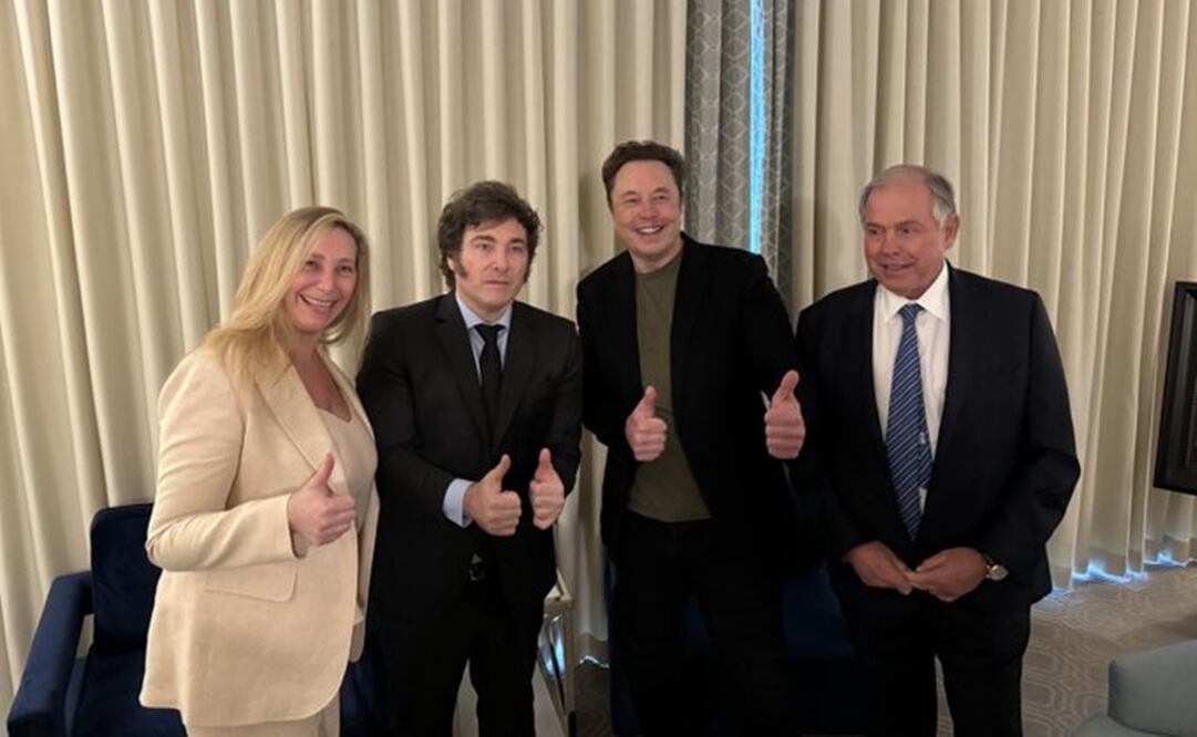 En su encuentro con Musk, Javier Milei estuvo acompañado de su hermana y secretaria general de la Presidencia, Karina Milei, y del embajador Werthein. Foto: @elonmusk