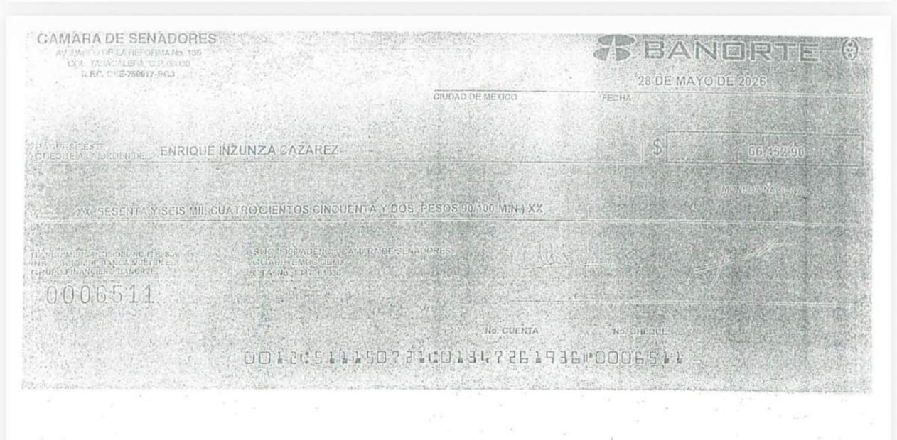 Cheques para pagarle a Enrique Inzunza. Foto: Transparencia