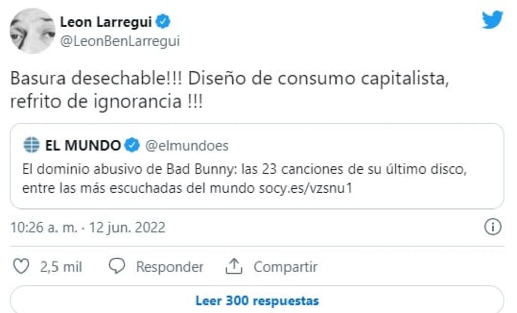 León Larregui explota contra Bad Bunny, llama a su música “basura desechable”