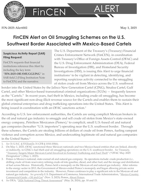 The Financial crime Control⁣ Network ​(FINCEN)⁢ issued the alert ⁢on May ⁢1.
